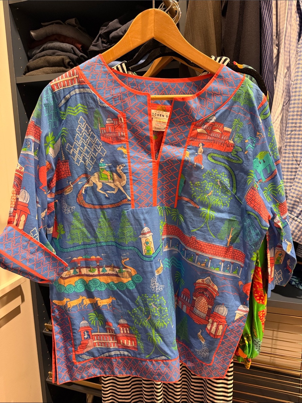 Gretchen Scott Designs Blue Multicolor Printed Casual Button-Down Tunic